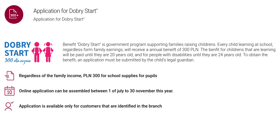 Benefit Dobry Start is government program supporting families raising childrens